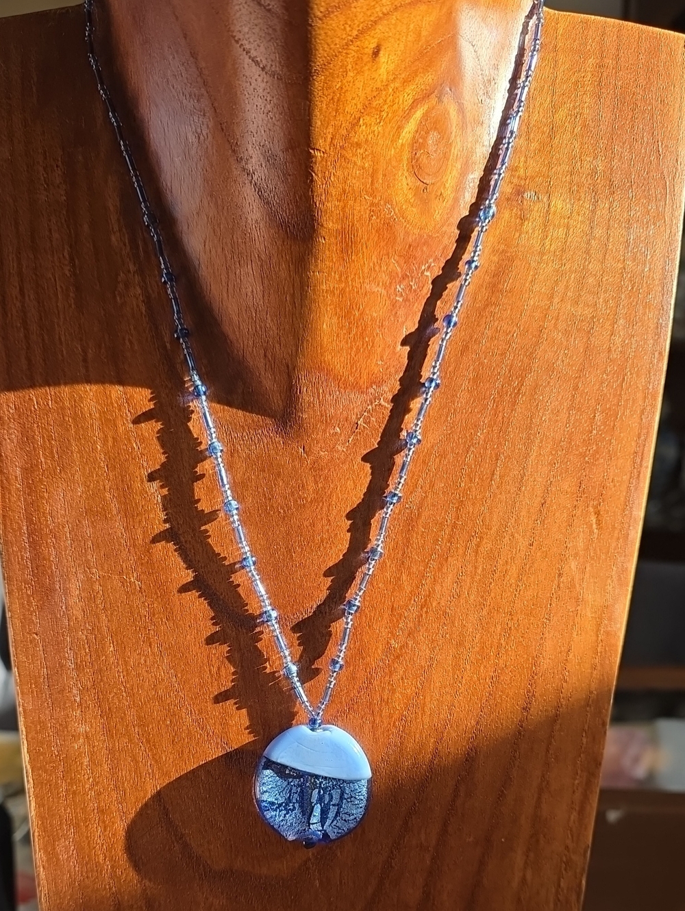 Dichroic Blue Glass Pendant Necklace - Women Jewelry